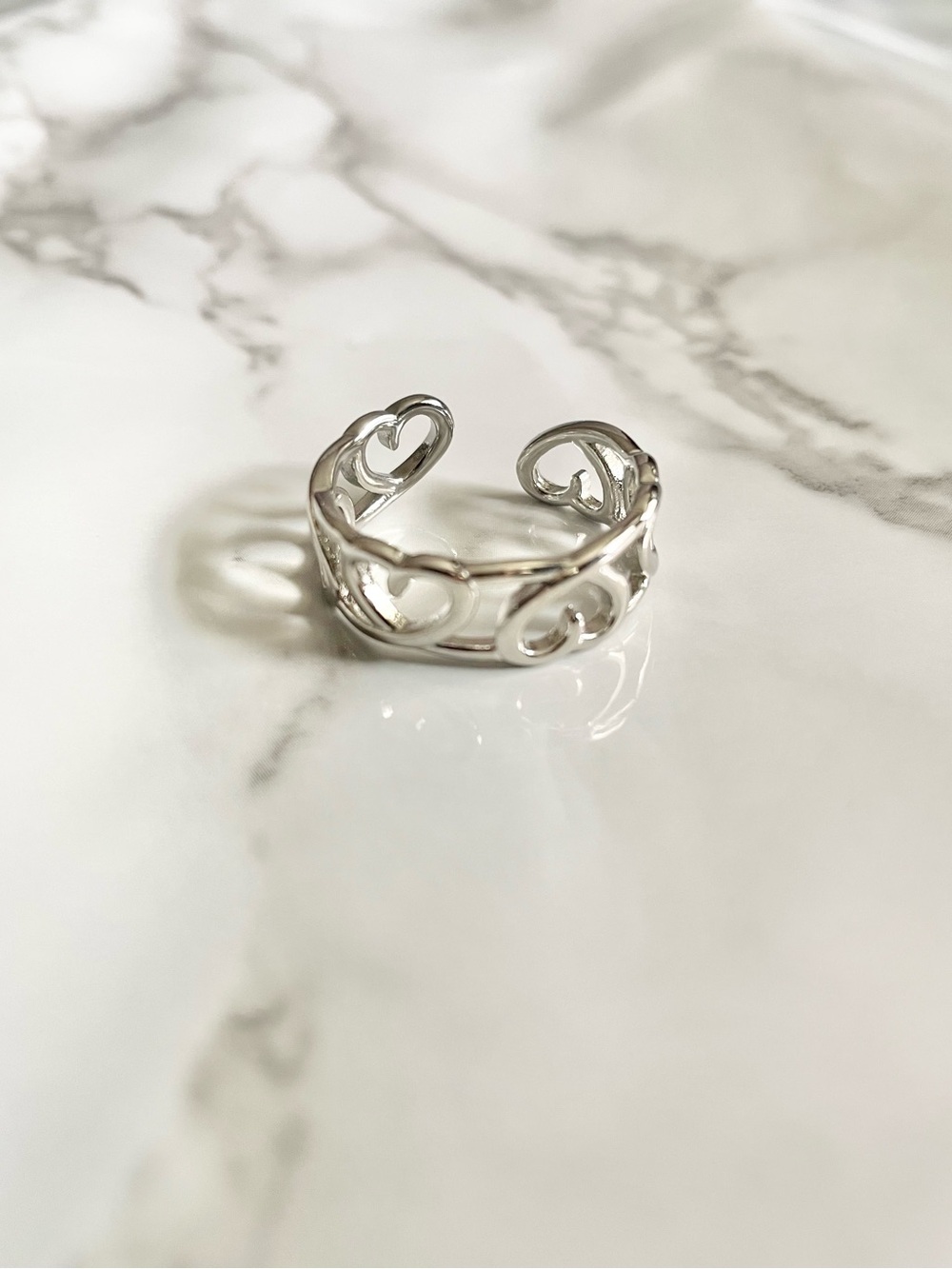🎉 New silver plated heart link open adjustable ring
